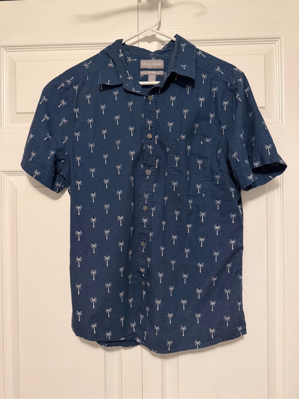 Falls Creek Navy Short-Sleeve Button-Down with White Palm Motif